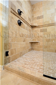 Noce Travertine Tumbled Unfilled Tile, Bath Design
