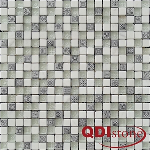White Marble with Glass Mix Mosaic