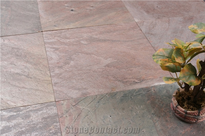 Copper Quartzite Polished Tiles & Slabs, India Red Quartzite Floor Covering Tiles, Walling Tiles