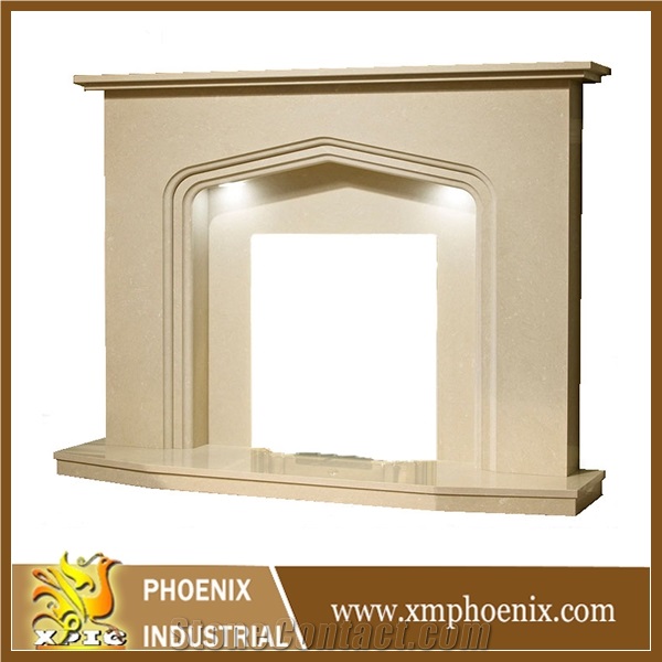 Modern White Marble Fireplace Mantel Beige Marble Fireplace