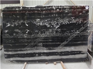 Silver Dragon / Black Wooden Grain Marble Tiles & Slab, China Black Marble