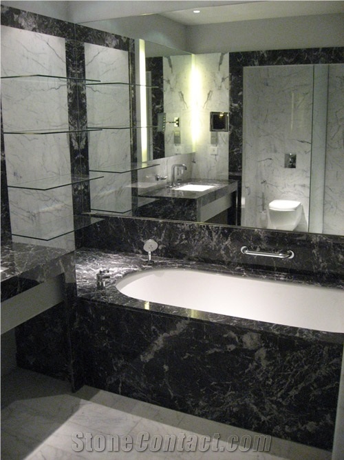 Nero Di Bagni Della Duchessa Marble Bathtub Deck, Surround