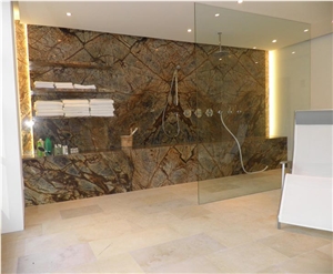 Rain Forest Brown Marble Polished Bathroom Design