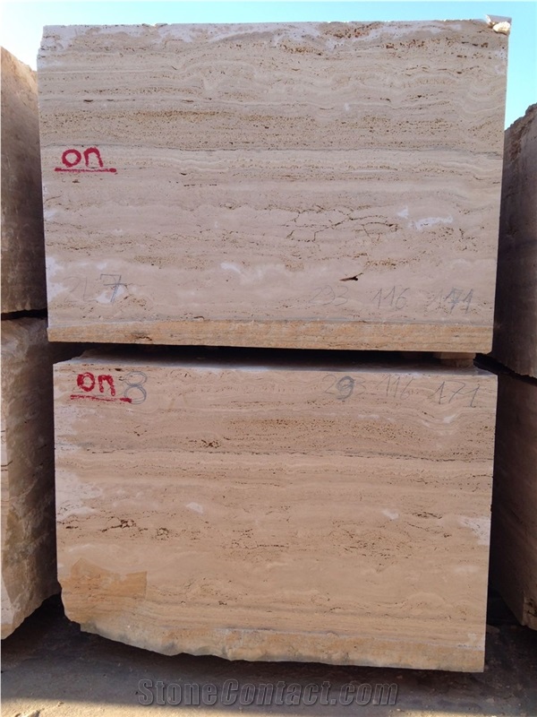 Roman Travertine Onda Marina, Italy Beige Travertine Block ...