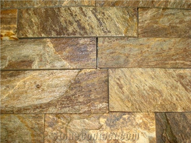 Natural Stone Ledge Stone Wall Tiles, Yellow Quartzite Ledge Stone