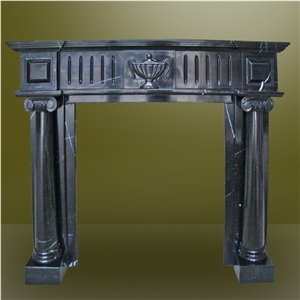 Black Marble Fireplace Design,Column Style Marble Fireplace Design