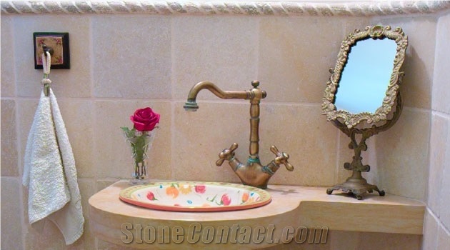 Halila Beige Limestone Bathroom Vanity Top