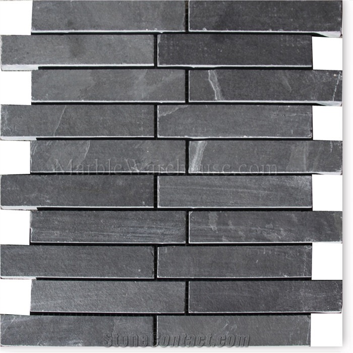 Brazilian Black ( Montauk Black Slate ) Cleft Slate Tile Slate Waterfall Mosaic