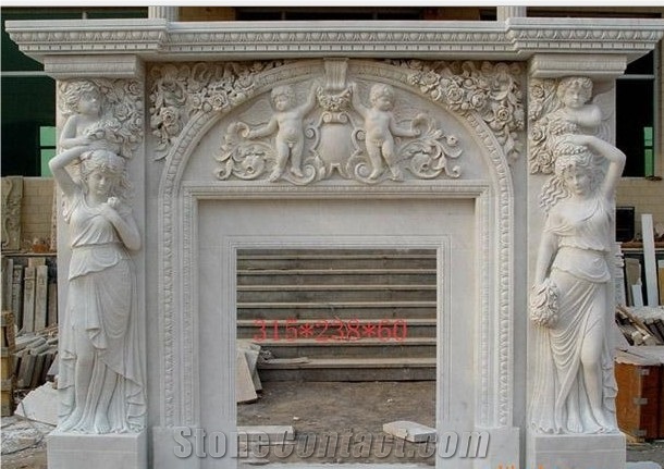 Carved Sculpture Marble Fireplaces Custom Factory Outlet Marble