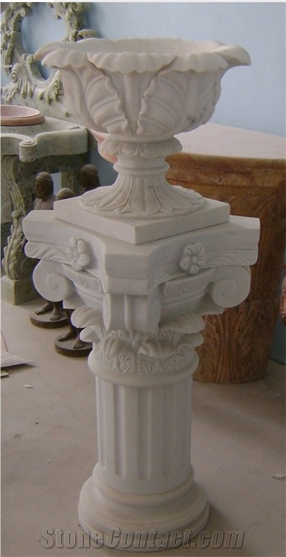 Hand Carved White Marble Planters/ Flowerpot for Garden