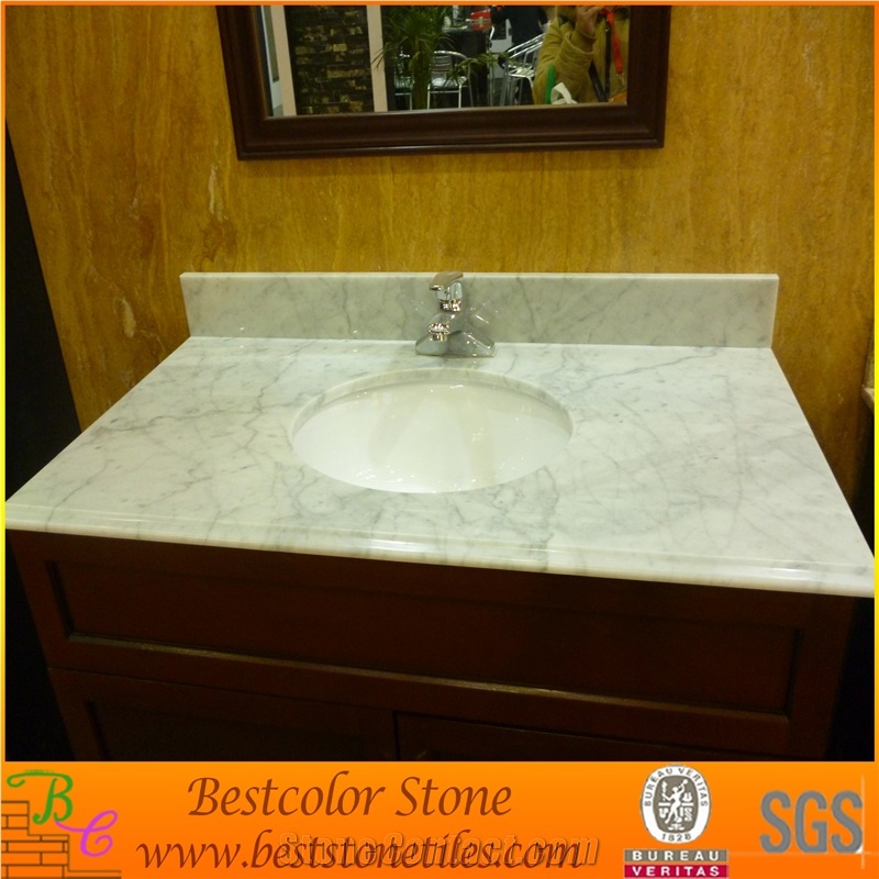 Bianco Carrara White Marble Vanity Tops for Bathroom, White Marble Stone Bath Tops with Sinks