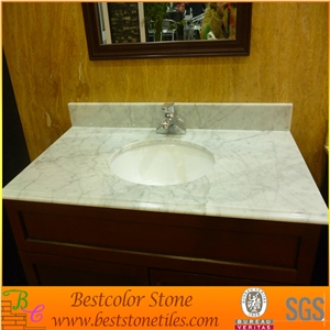 Bianco Carrara White Marble Vanity Tops for Bathroom, White Marble Stone Bath Tops with Sinks