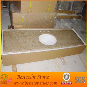 Chinese Most Popular Granite G682 Rust Yellow Vanity Top with Mounted Ceramic Sink