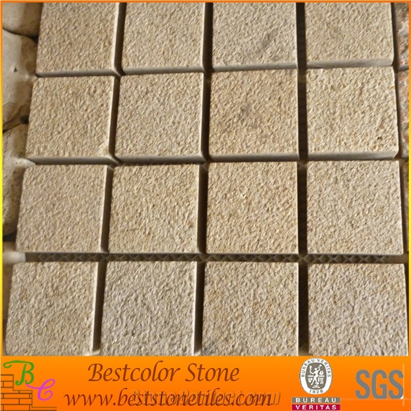 G682 Granite Cobble Stone with Flamed Finish, Kerbstone on Mesh as Cobbler