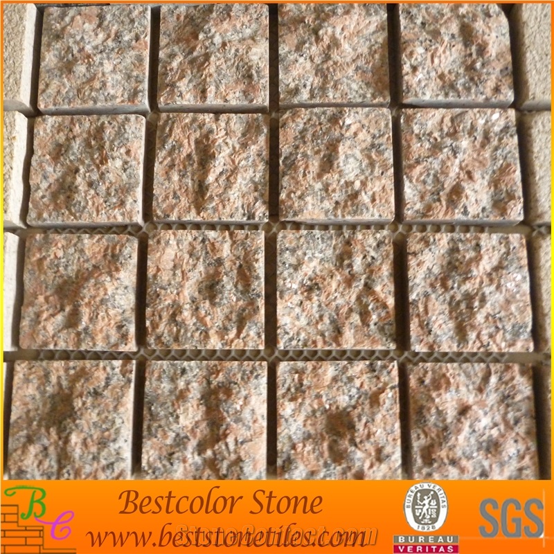 Maple Red Granite Cobble Stone, Paving Stone on Mesh as Paver