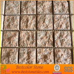 Maple Red Granite Cobble Stone, Paving Stone on Mesh as Paver