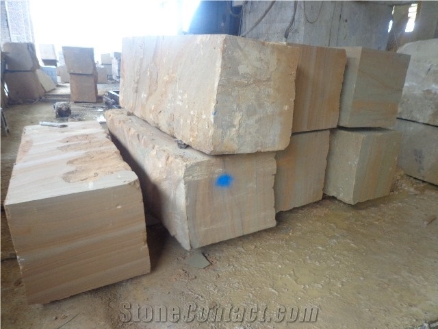Factory Yellow Wood Veins Sandstone Blocks, China Yellow Sandstone