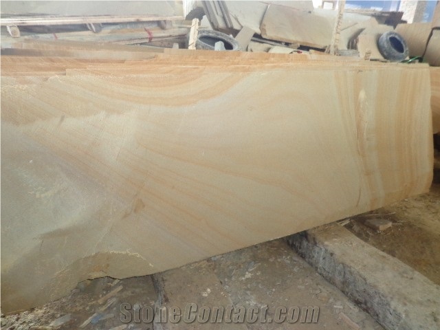 Factory Yellow Wood Veins Sandstone Slabs, China Yellow Sandstone