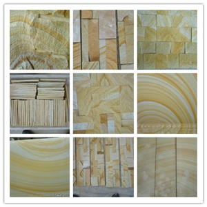 Yellow Wood Veins Sandstone Factory Tiles, China Yellow Sandstone