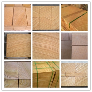 Yellow Wood Veins Sandstone Tiles/Factory, China Yellow Sandstone