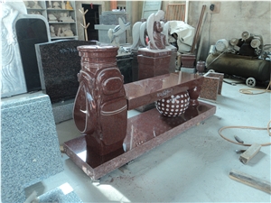 Indian Red Granite Bench Tombstone