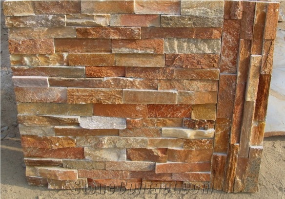 Cheap S1120 Rusty Slate Culture Stone for Wall Cladding, Yellow Slate Wall Cladding