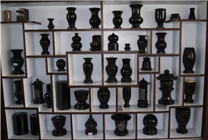 Shanxi Black Vase for Tombstone, Black Granite Urn, Vase & Bench