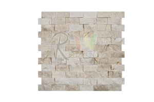 Bottocuno Split Face, Beige Travertine, Denizli Beige Travertine Mosaic