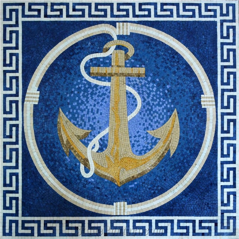 Bright Anchor on a Blue Background Marble Mosaic