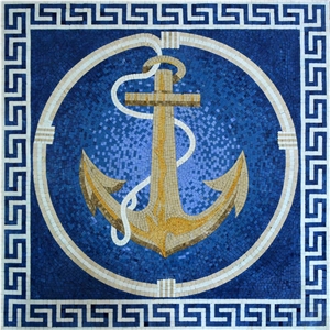 Bright Anchor on a Blue Background Marble Mosaic