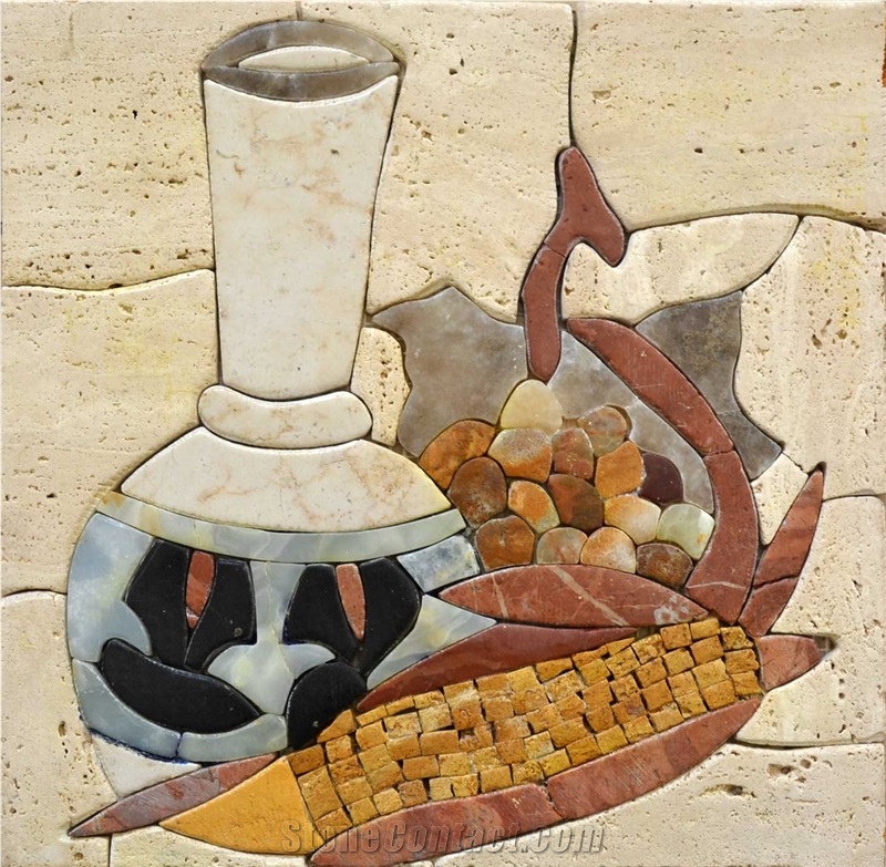 Corn and Grapes Stone Mosaic