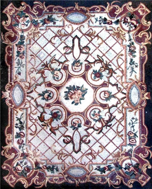 Floral Marble Mosaic Floor Carpet Tiles from Lebanon
