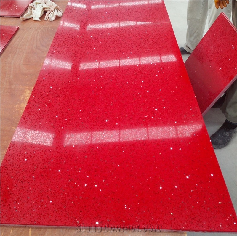 Quartz Stone Tile- Red with Mirrors