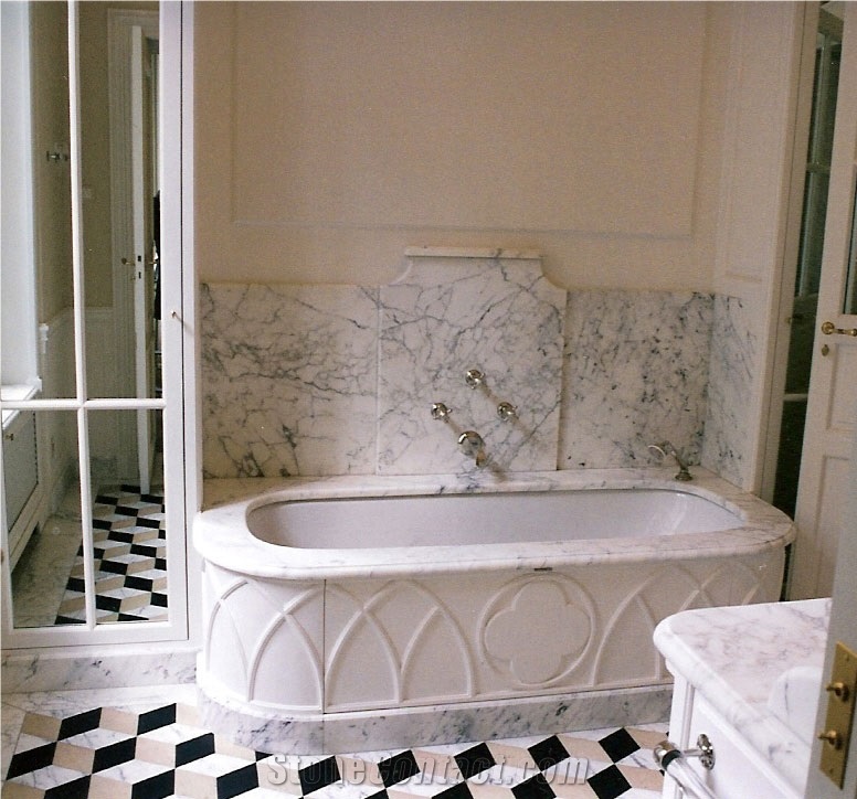 Bianco Carrara Marble Bathtub Deck, Backsplash