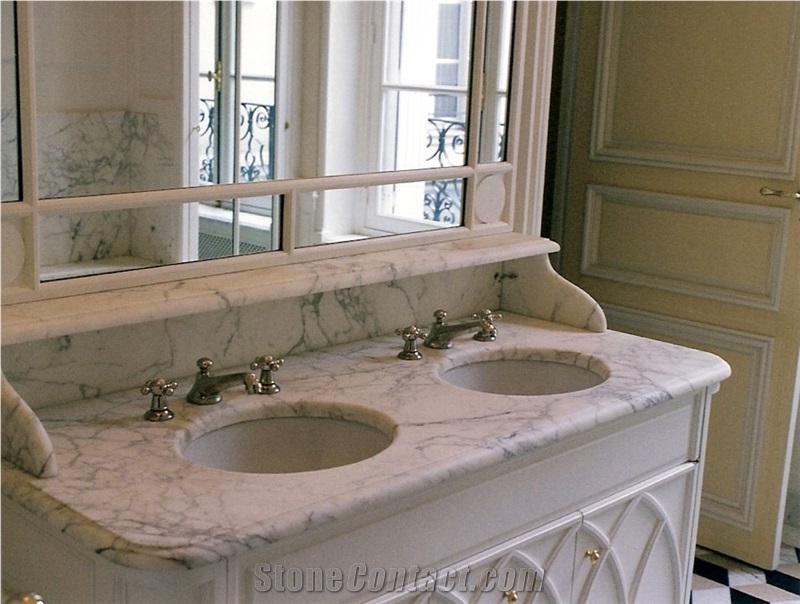 Bianco Carrara Marble Double Sink Bath Countertop