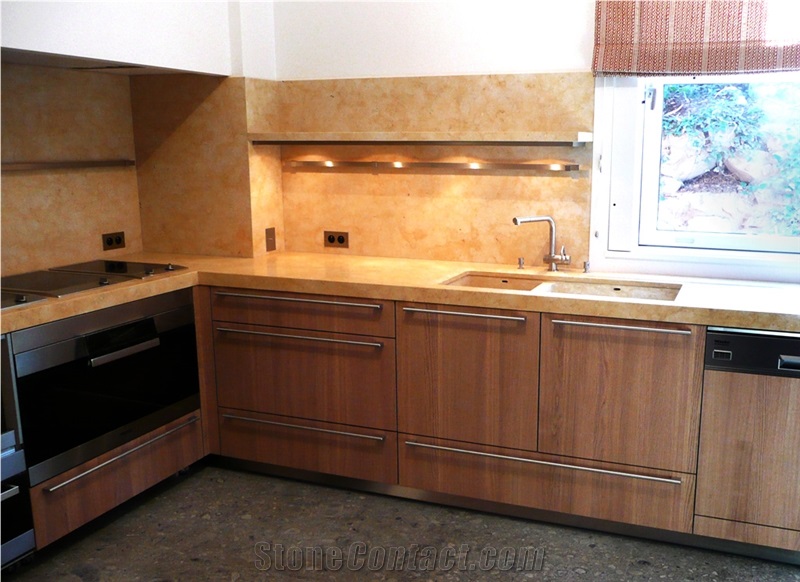 Jerusalem Gold Limestone Honed Kitchen Countertop From France