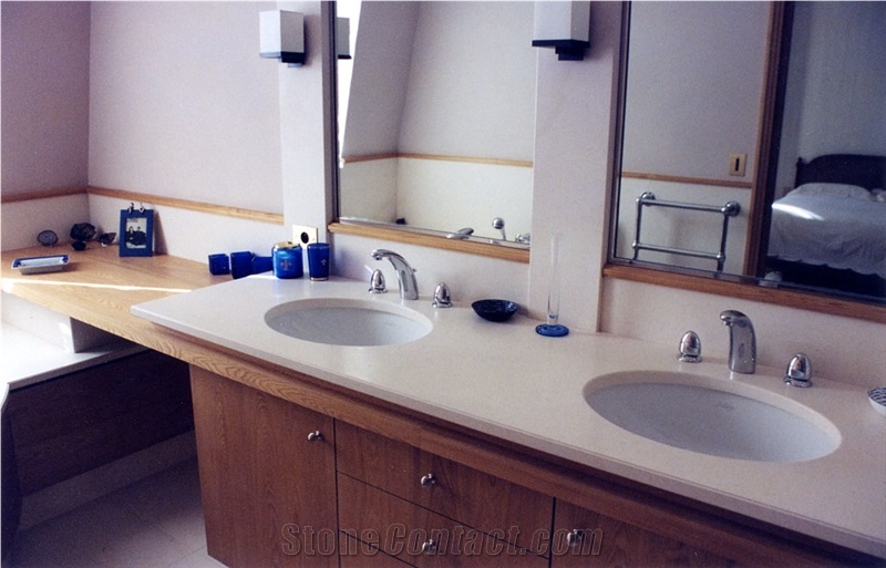 Saint Hubert Limestone Double Sink Bathroom Top, Saint Hubert Limestone Vanity Top