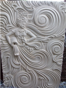 Goddess Of Sea White Sandstone Relief