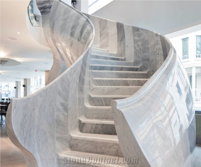 Solid Carrara Marble Stairs, Pietrasanta Oro Marble Stairs