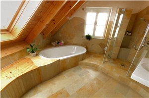 Solnhofen Stone Limestone Bathroom Design, Beige Limestone Bathroom Design