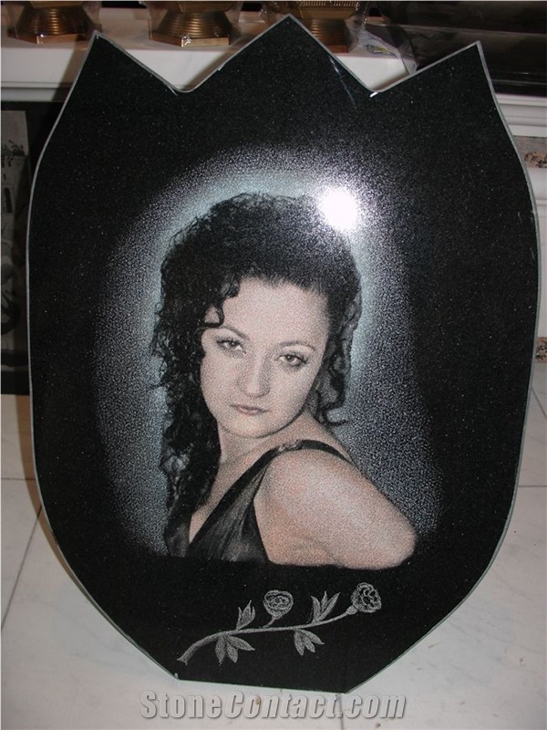 Laser Etched Portrait on Granite Monuments, Absolute Black Granite Monuments