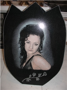 Laser Etched Portrait on Granite Monuments, Absolute Black Granite Monuments