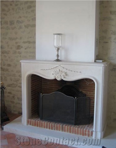 Carved Richemont Blanc Limestone Fireplace