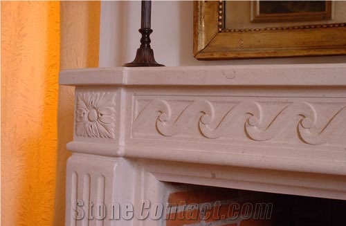 Handcarved Fireplaces, Beauharnais Beige Limestone Fireplaces