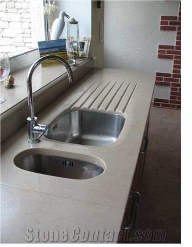 Honed Limestone Countertops With Solid Sink Beaumaniere Beige