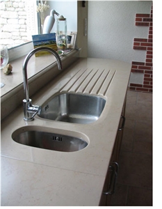 Honed Limestone Countertops with Solid Sink, Beaumaniere Beige Limestone Countertops