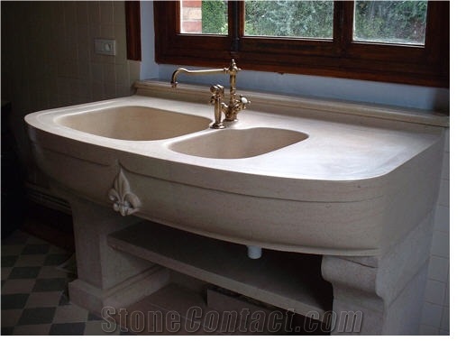Honed Limestone Countertops with Solid Sink, Beaumaniere Beige Limestone Countertops