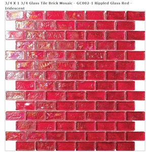 Glass Tile Brick Mosaic - Rippled Glass Red - Iridescent