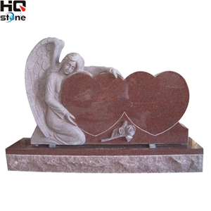 American Angel with Double Heart India Red Monument, Indian Red Granite Monuments