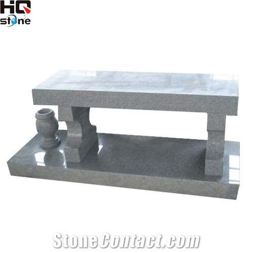 Bench Monument, Grey Granite Urn, Vase & Bench